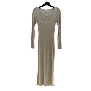 The Group Babaton Retreat Cream Long Sleeve Ribbed Maxi Dress M Stretchy Soft